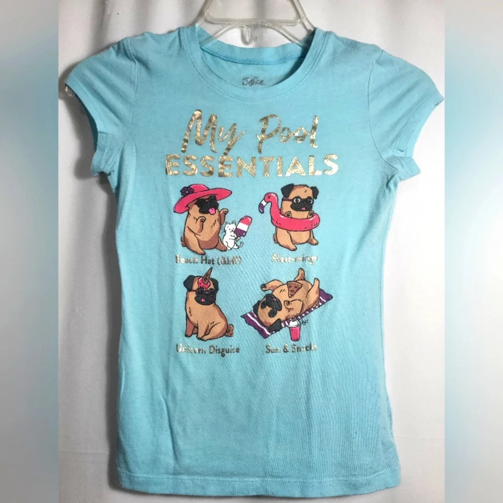 Justice 2 tops blue with purple dots blue tee girls S  #1706